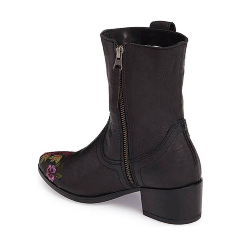 NWT Sheridan Mia SHALLOT Black Leather Embroidered Boot - Picture 3 of 15